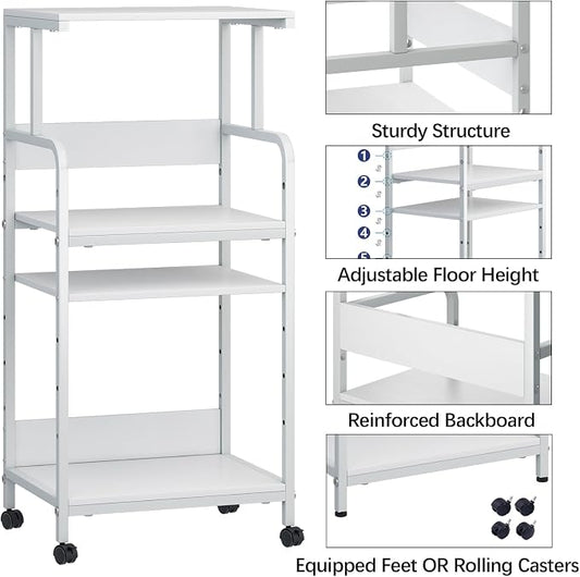Arbuxzuy 4-Tier Printer Stand with Storage Shelf, Mobile Printer Table for Home Office, Adjustable Stand for Printer, Scanner, Fax (White)