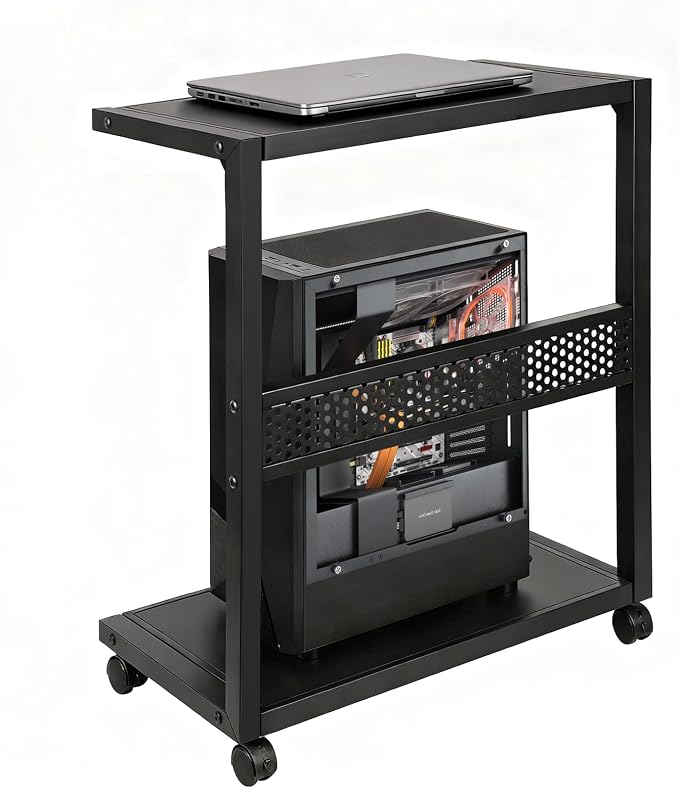 Bfttlity Large PC Stand Computer Tower Stand 2-Tier Metal CPU Holder with Locking Caster Wheels Suitable for Most PC (XL, Black)