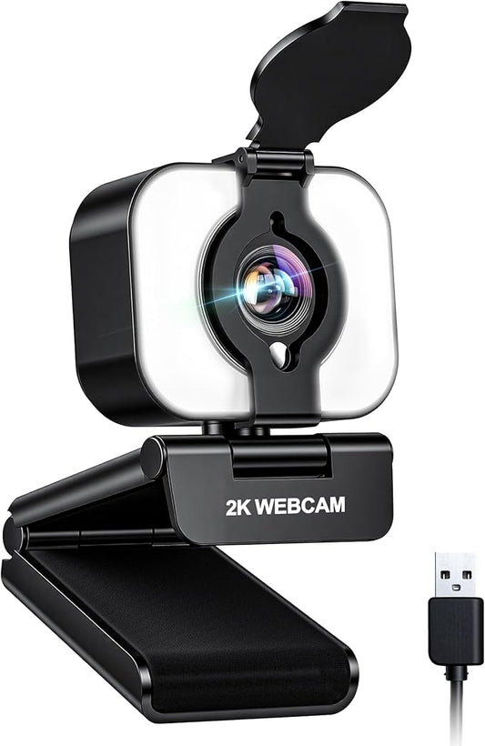 Atatat 2K Webcam for PC with Microphone & Light & Privacy Cover, Web Camera for Desktop/Laptop/Monitor/Mac, Autofocus USB Computer Camera for Zoom/Skype/Teams/Video Calling/Meeting/Streaming