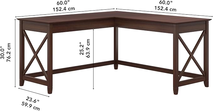 Bush Home Key West 60W Modern Farmhouse L Shaped Desk in Bing Cherry, 60-Inch Corner Computer Table for Home Office Workspace