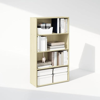 Furinno Simple Book Shelf, 4-Tier Bookshelf, Bookcase with Open Shelf, 9.4 x 23.6 x 41.7, for Living Room, Bedroom, Home Office, Steam Beech