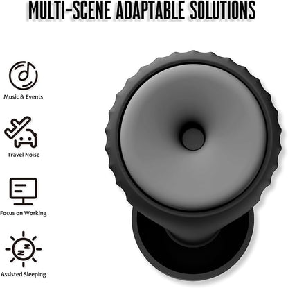 BNU Ear Plugs for Concerts, 2 Pairs 25-35dB Noise Cancelling Earplugs for Work, Motorcycle Reusable High Fidelity Noise Reduction Ear Plugs with 6 Pair Silicon and Memory Foam Tips in S/M/L, Black