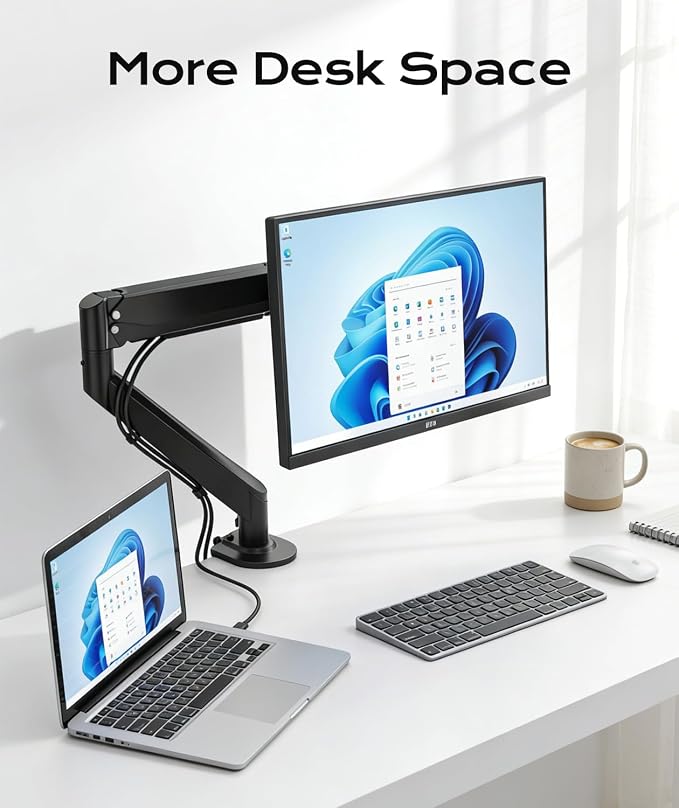 Pholiten Single Monitor Mount, Fully Adjustable Gas Spring Single Monitor Arm for up to 35 inch Screens, Computer Monitor Stand for Desk Holds up to 24lb, VESA 75/100mm, Black