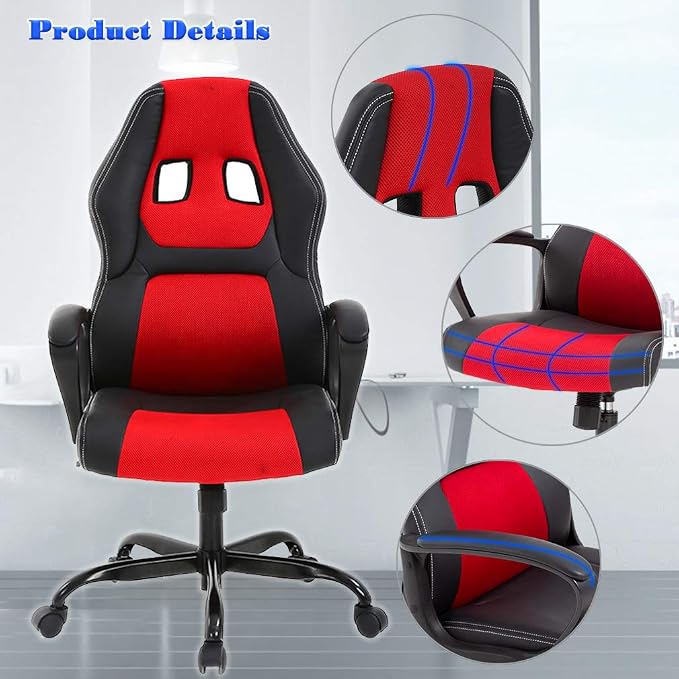 BestOffice Office Chair PC Gaming Chair Cheap Desk Chair Ergonomic PU Leather Executive Computer Chair Lumbar Support for Women, Men (Red)