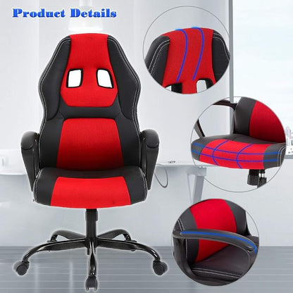 BestOffice Office Chair PC Gaming Chair Cheap Desk Chair Ergonomic PU Leather Executive Computer Chair Lumbar Support for Women, Men (Red)