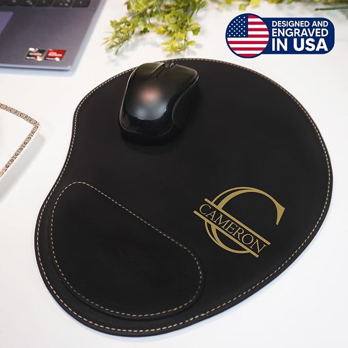Custom Ergonomic Mouse Pad with Wrist Support – Personalized Vegan Leather Mouse Pad for Office, Home & Gaming – Durable Anti-Slip Desk Accessory, Multiple Colors, Gift Ready