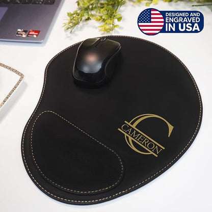 Custom Ergonomic Mouse Pad with Wrist Support – Personalized Vegan Leather Mouse Pad for Office, Home & Gaming – Durable Anti-Slip Desk Accessory, Multiple Colors, Gift Ready