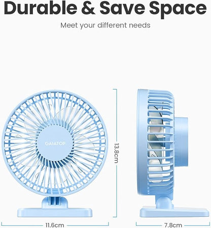 Gaiatop USB Desk Fan, Small But Powerful, Personal Portable Quiet 3 Speeds, Adjustable Mini Table Desktop fan for Cooling Home Office Car Summer Travel Gifts Light blue