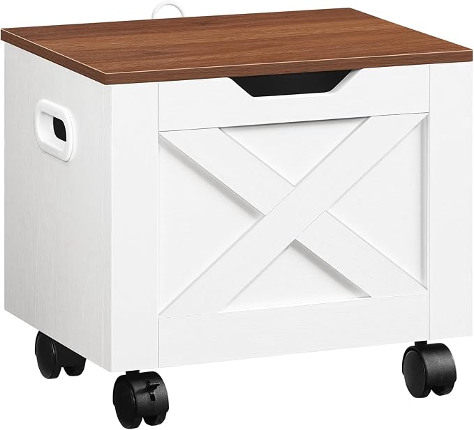 MAHANCRIS Rolling Filing Cabinet, Small File Cabinet Under Desk with Single Drawer, Hanging File Organizer for A4/Letter-Size Documents, Organizer Box, for Home Office, White and Walnut FCBA4001