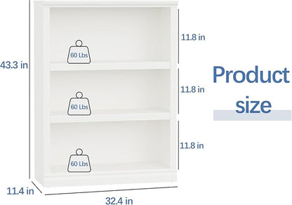blini White Bookshelf and Bookcase Set of 2, Double Wide Large Bookshelves Wooden 3 Tier Tall Bookshelf with Storage Cabinets for Living Room, Home Office, Library (White, 3-Shelf)