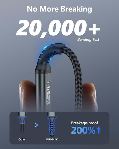 SUNGUY 10Gbps USB C 3.1 Gen 2 Cable, 4FT USB A to USB C 3A Fast Charging & Data Transfer Android Auto Cable Compatible with iPhone 17/16/15 Pro Max, Galaxy S23 S22 Ultra Note 20, SSD