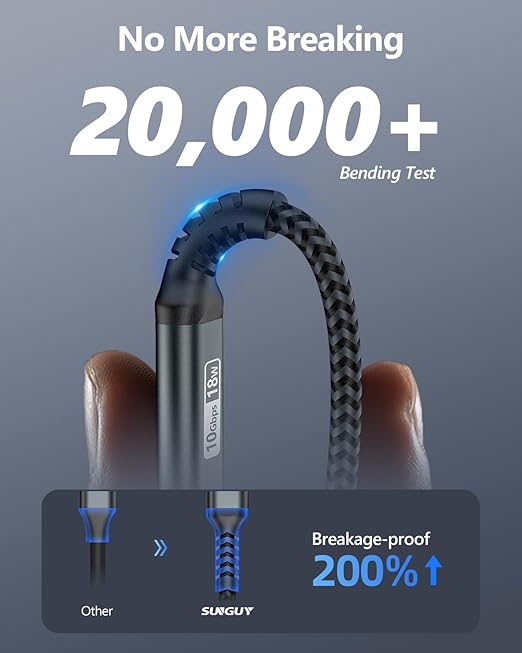 SUNGUY Android Auto USB C Cable, 5FT USB-C 3.1 Gen 2 Braided 3A Fast Charging & 10Gbps Data Transfer CarPlay Cable, for iPhone 17/16/15 Pro Max, Galaxy S22 S21 Note 20, Pixel 6 5
