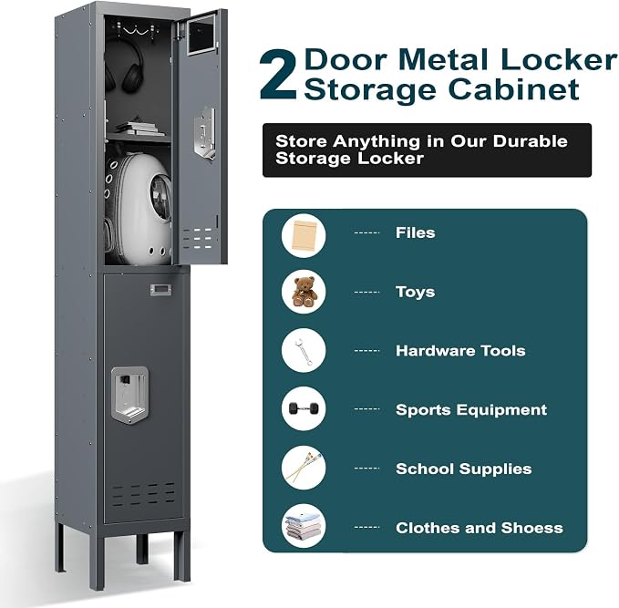 BUTISOW Metal Lockers - 66" Height Steel Lockers for Employees with 2 Door Storage Locker with Card Slot for Employees Gym School Home Office Garage - Assembly Required