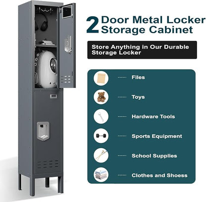 BUTISOW Metal Lockers - 66" Height Steel Lockers for Employees with 2 Door Storage Locker with Card Slot for Employees Gym School Home Office Garage - Assembly Required