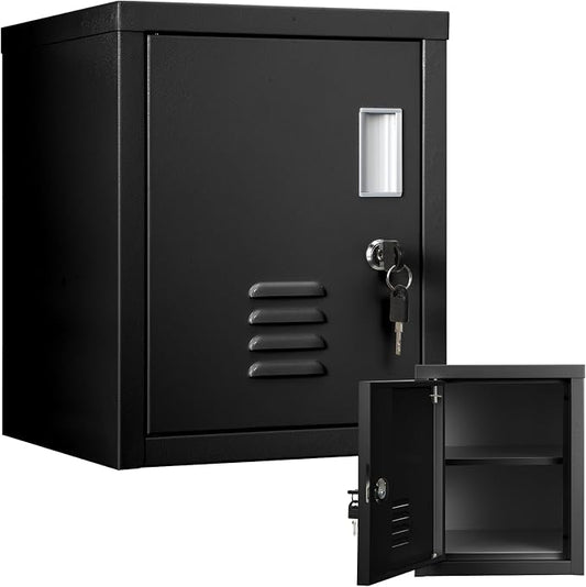 Suzile Lockable Storage Cabinet Metal Lockable Steel Storage Cabinet Organizer Lockers for Employees Vertical Metal Cabinets End Side Table Steel Bedside with Shelf(Black)