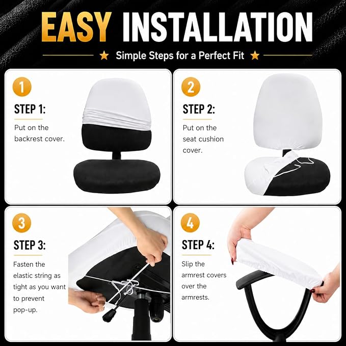 Stretchable Office Chair Seat Covers - Universal Stretch Computer Chair Slipcover - 180GSM Washable Rotating Backrest Coverings & Cushion Protectors & Armrest Covers for Dogs, Cats, Pets, Red
