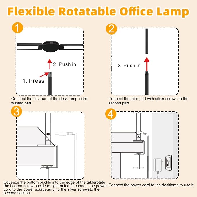 Double Head LED Desk Lamp for Office - Eye Caring Lamp with Clamp, Flexible Adjustable Lighting Gooseneck Desk Light, 4 Color Modes & 5 Brightness Levels for Monitor Workbench Study Reading