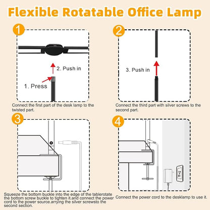 Double Head LED Desk Lamp for Office - Eye Caring Lamp with Clamp, Flexible Adjustable Lighting Gooseneck Desk Light, 4 Color Modes & 5 Brightness Levels for Monitor Workbench Study Reading