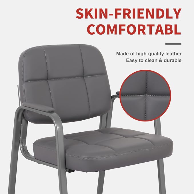 CLATINA Classic Reception Chair with Padded Armrests and Sled Base, Ergonomic Guest Chair for Office Conference Waiting Meeting Room, Grey (1 Pack)