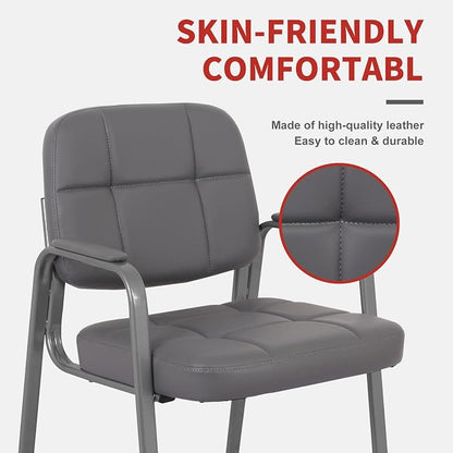 CLATINA Classic Reception Chair with Padded Armrests and Sled Base, Ergonomic Guest Chair for Office Conference Waiting Meeting Room, Grey (4 Pack)