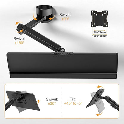 Wall Mount Keyboard Tray- Keyboard and Mouse Stand & Monitor Mount Arm,Height Adjustable Typing Platform Holds up to 26.4 lbs,Black