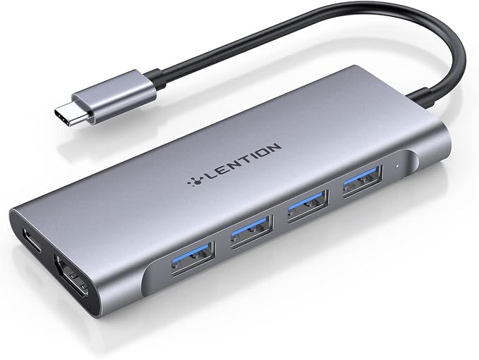 LENTION USB C Hub Multiport Adapter with 4K HDMI, 100W Charging, 4 USB 3.0 5Gbps Splitter Compatible 2016-2025 MacBook Pro, Mac Air, Surface, iPhone & Type-C Devices, Stable Driver(C35, Space Gray)
