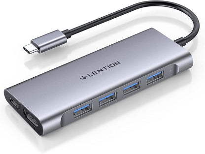 LENTION USB C Hub Multiport Adapter with 4K HDMI, 100W Charging, 4 USB 3.0 5Gbps Splitter Compatible 2016-2025 MacBook Pro, Mac Air, Surface, iPhone & Type-C Devices, Stable Driver(C35, Space Gray)
