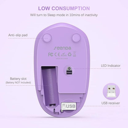 seenda Wireless Mouse for Laptop, 2.4G Noiseless Mouse with USB Receiver - Optical Tracking Portable Computer Mice for Chromebook, PC, Tablet, Windows System, 24 Months Battery Life - Purple