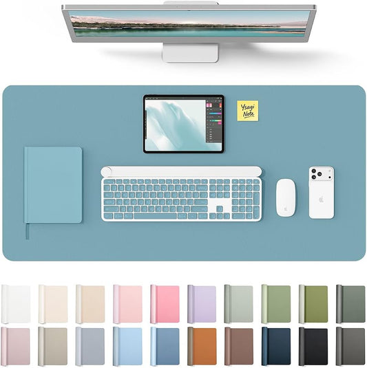 YSAGi Leather Desk Pad Protector, Office Desk Mat, Large Mouse Pad, Non-Slip PU Leather Desk Blotter, Laptop Desk Pad, Waterproof Desk Writing Pad for Office and Home (Aquamarine, 31.5" x 15.8")