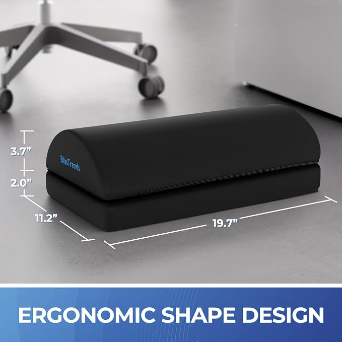 BlissTrends Foot Rest for Under Desk at Work-Versatile Foot Stool with Washable Cover-Comfortable Footrest with 2 Adjustable Heights for Car,Home and Office to Relieve Back,Lumbar,Knee Pain-Black Long