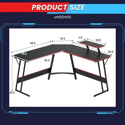 FDW L Shaped 51 Inch Gaming Desk,Corner Computer Desk,PC Gaming Desk,Writing Workstation with Large Monitor Stand for Home Office,Dark Black