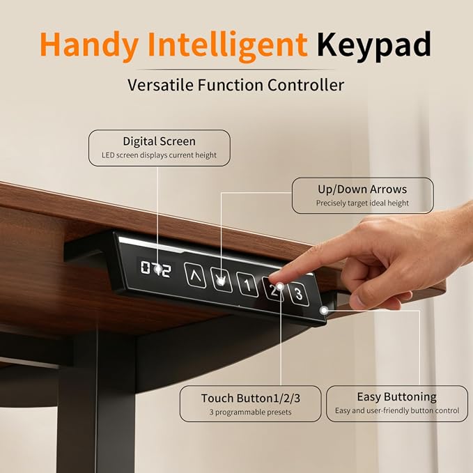 Electric Standing Desk, 55.1 x 23.6 Inches Sit Stand up Desk, Home Office Desk with 3 Memory Height Settings, Black Frame/Black Color Top