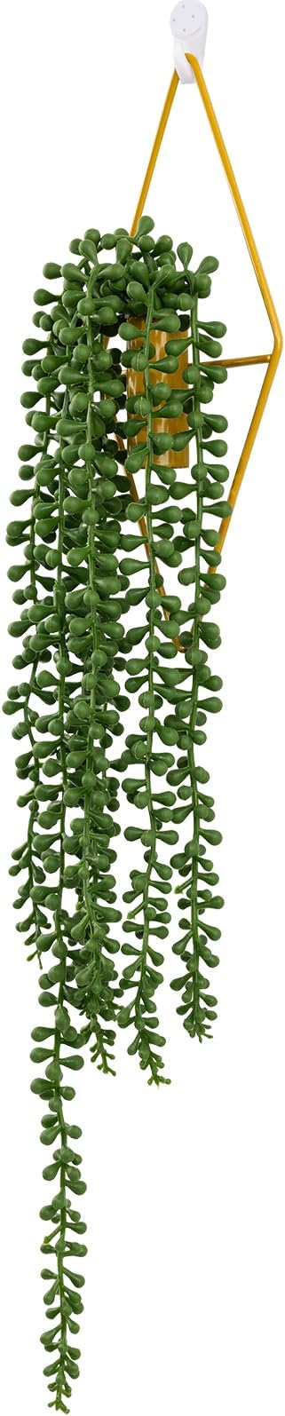 Artificial Hanging Plants with Geometric Metal Wall Planter, Faux String of Pearls Hanging Plant, Fake Succulent Vine Potted Plant for Wall Decor, Indoor Outdoor Home Office Garden Patio Decoration