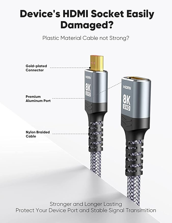 Highwings 8K 4K HDMI Extender Cable 3.3FT/1M Short HDMI Extension Cable 2.1 4K@30Hz/ 60Hz/ 120Hz, Ultra high Speed HDMI Adapter Male to Female Compatible with PS5 Roku Stick Blu Ray Player HDTV Laptop