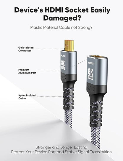 Highwings 8K 4K HDMI Extender - 0.5FT Cable, 4K@30Hz/60Hz/120Hz, Compatible with PS5, Roku Stick, Blu Ray Player, HDTV, Laptop