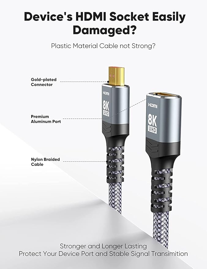 Highwings 8K 4K HDMI Extender, HDMI Extension Cable 2.1 4K@30Hz/ 60Hz/ 120Hz, Ultra high Speed HDMI Male to Female Adapter Compatible with Xbox PS5 PS4 Roku TV Stick Blu Ray Player HDTV Laptop PC 1FT
