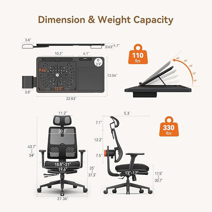 Newtral Office Chair Ergonomic with Footrest, Auto-Following Lumbar Support, High Back Desk Chair with 4D Armrest,136° Tilt Lock, Adjustable Seat Depth & Height