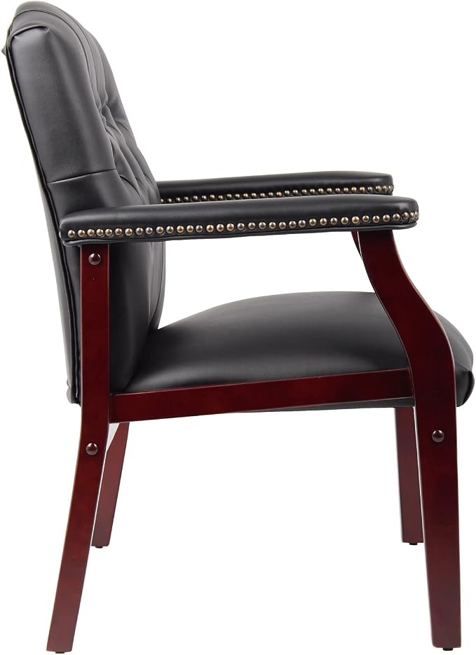 Black Leather Office Chairs Set of 6, High Back Ergonomic Executive Guest Chairs for Reception, Multi-Scene Use (Waiting Room, Meeting, Conference, Lobby, Conference, Church) No Wheels with Arm Design