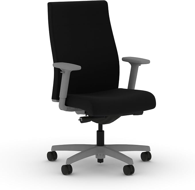 HON Ignition 2.0 Ergonomic Office Chair with Adjustable Arms, Advanced Synchro‑Tilt Recline, Upholstered Desk and Computer Chair for Home Office or Workstation, Titanium Frame, Black