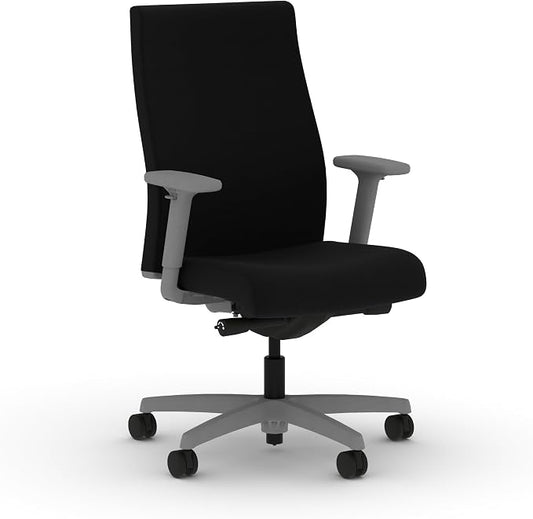 HON Ignition 2.0 Ergonomic Office Chair with Adjustable Arms, Advanced Synchro‑Tilt Recline, Upholstered Desk and Computer Chair for Home Office or Workstation, Titanium Frame, Black