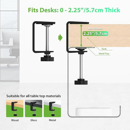 KEEGH 16" Under Desk Cable Management Tray, No Drill Clamp Mount, Extra Large Desk Cord Organizer Upgrade Capacity, Cord Management Tray for Home Office, Gaming Desk, Standing Desk, Black, 3 Pack