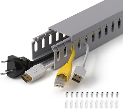 ZhiYo H1.4 W1.6 in Server Rack Cable Management Raceway, 144in (4X L36in) Cable Raceway Kit, Electrically Safe PVC Open Slot Wire Cord Hider for Under Desk/Computer/Network Cords, Gray