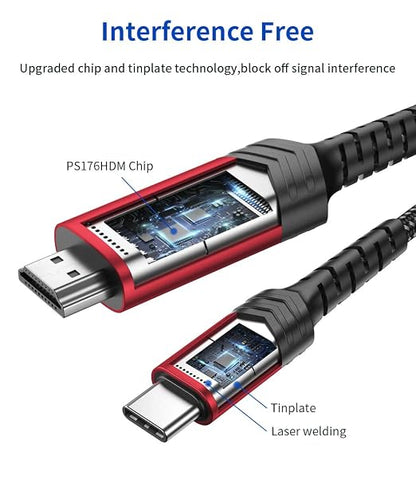 JSAUX USB C to HDMI Cable 6.6ft | 4K@60Hz USB 3.1 Type C to HDMI 2.0 Cord, Compatible with Thunderbolt 3/4, iPhone 17/Pro/Pro Max,16/Pro/Pro Max, MacBook Pro/Air, Galaxy S8 to S24, iPad Pro,iMac-Red