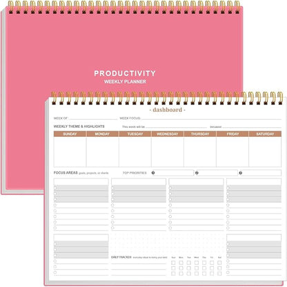 Weekly Productivity Planner - 8.5" x 11" Dashboard Desk Notepad Has 6 Focus Areas to List Tasks for Goals, Projects, Clients, Academic or Meal-Organize Your Daily Work Efficiently, 54 Weeks, Pink