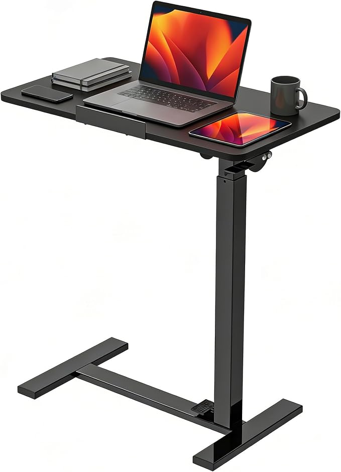 DUMOS Standing Desk on Wheels Height Adjustable Computer Cart with Pneumatic Lift, Rolling Table, Portable Workstation for Bed, Sofa, Hospital or Office Black