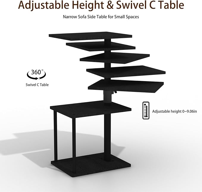 Faesun Swivel Side Table for Couch Arm, Adjustable C End Table for Recliner or Bed, Tv Trays with Storage Shelf for Small Spaces Small Nightstand Table for Living Room, Bedroom，2pc
