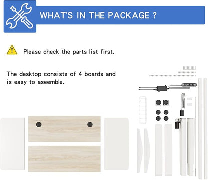 Height Adjustable Electric Standing Desk, 63x30 Height Stand Up Computer Desk,Sit and Stand Home Office Desk with Splice Board (White+Oak Top, White Frame)