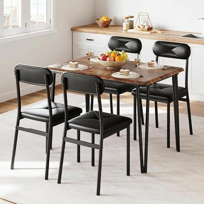 CABIHOME 4-Piece Compact Office Desk and Chair Set, Space Saving Dining Table and Chairs, Multi-Purpose MDF Table Set with Ergonomic Cushioned Chairs, Vintage Brown Waterproof, for Small Apartment/Kit