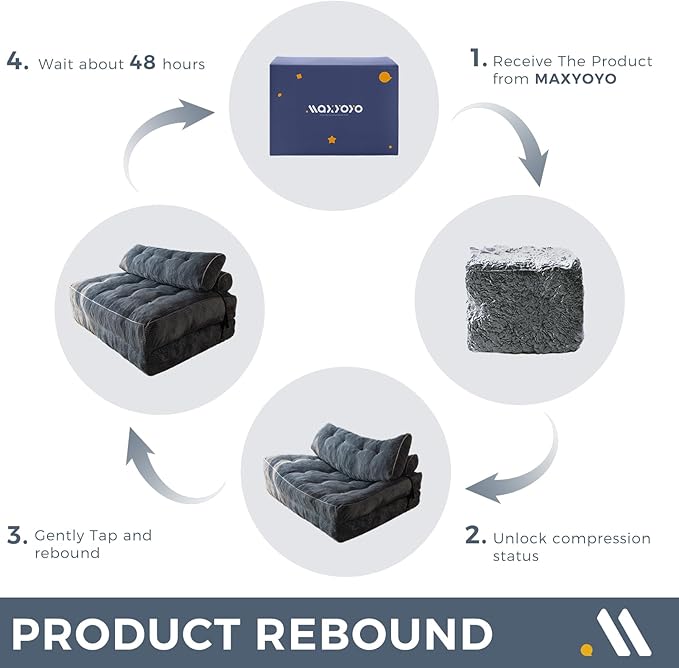 MAXYOYO Folding Sofa Bed, Convertible Chair with Pilow Foldable Couch with Back Support, Portable Fold Out Chair Bed Comfy Floor Sofa Lounge for Living Room Bedroom, Dark Grey, Double