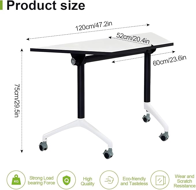 Trapezoidal Folding Conference Table,Freely Splicing Modular Training Seminar Tables,Mobile Conference Room Tables with Wheels,Modern Flip Top Conference Meeting Table Foldable Tables for Office(6)